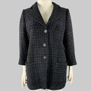 CHANEL Size 18 Black Navy Cotton Blend Shiny 3/4 Sleeves Coat